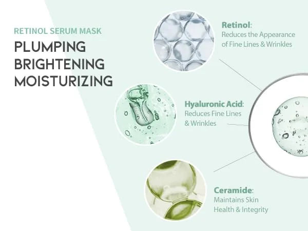 Rejuvenating Retinol Sheet Mask Korean Vegan Wrinkle Lifting, Plumping and Moisturizing Sheet Mask, Retinol, Ceramide, Hya...