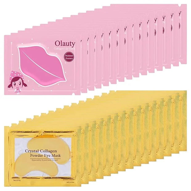 30 Pairs Lip Masks & Eye Mask for Mothers Day Gifts, 24K Gold Gel Under Eye Patches for Puffy Eyes, Crystal Collagen Moist...