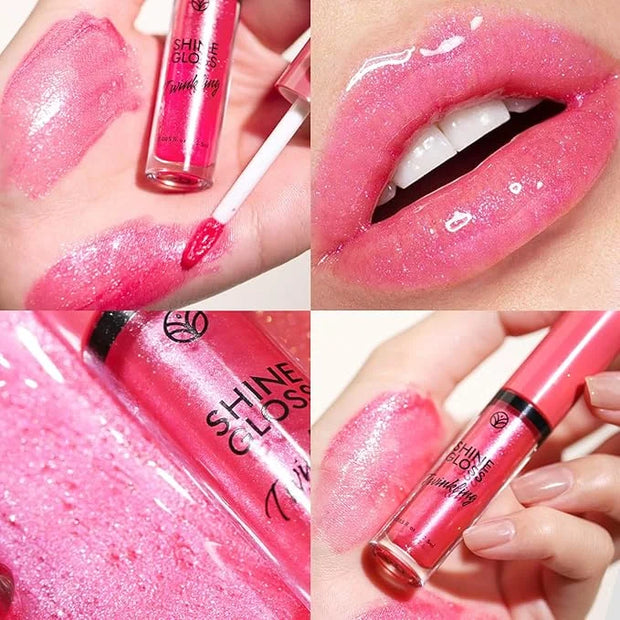 Pink Lip gloss Lip Plumper Gloss Shimmer High Shine Lip Gloss Moisturizing Tinted Lip Gloss Long Lasting Waterproof Lip Oi...