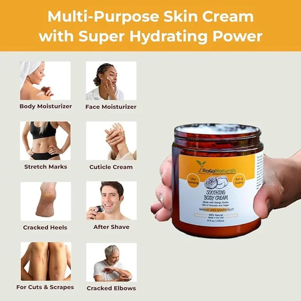 RaGaNaturals Natural Mango Butter Body Cream for Dry Skin for Women, Men - Tropical Plant-Based Hydrating Moisturizer with...