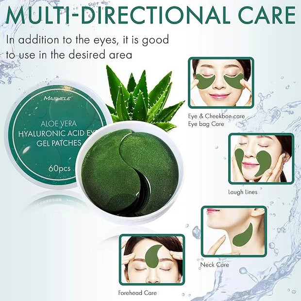 Korean 60pcs Aloe Vera Collagen Under Eye Gel Patches Mask, Treatment for Puffy Eyes, Dark Circles, Anti Wrinkle Pads, Moi...