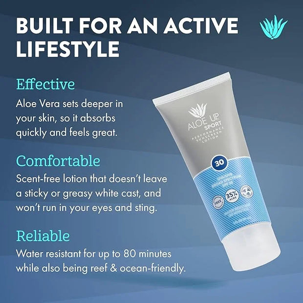 Aloe Up Sport Sunscreen Lotion SPF 30 - Broad Spectrum UVA/UVB Sunscreen Protector for Face and Body - With Hydrating Aloe...