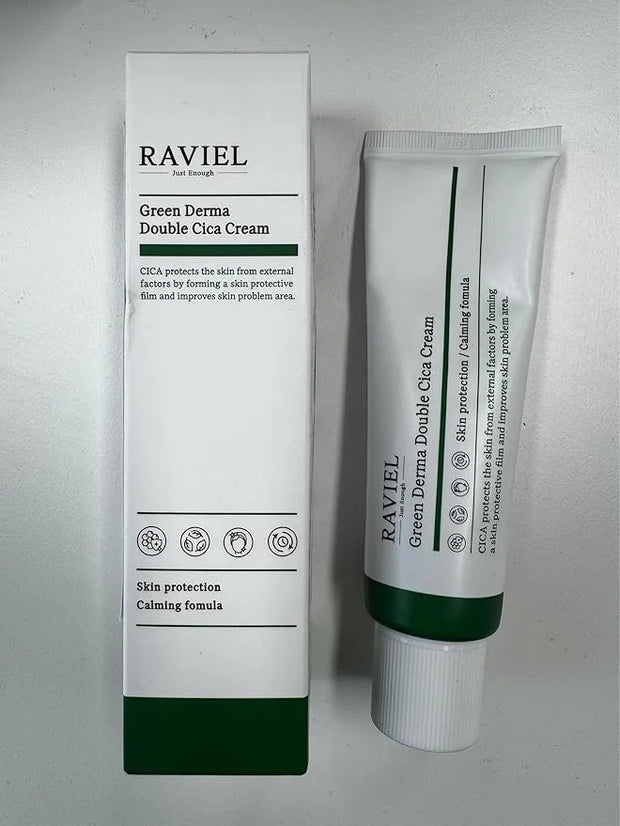 RAVIEL Green Derma Double Cica Cream | Redness relief & Skin Barrier Protection | Calming & Soothing, Deep Hydration Moist...