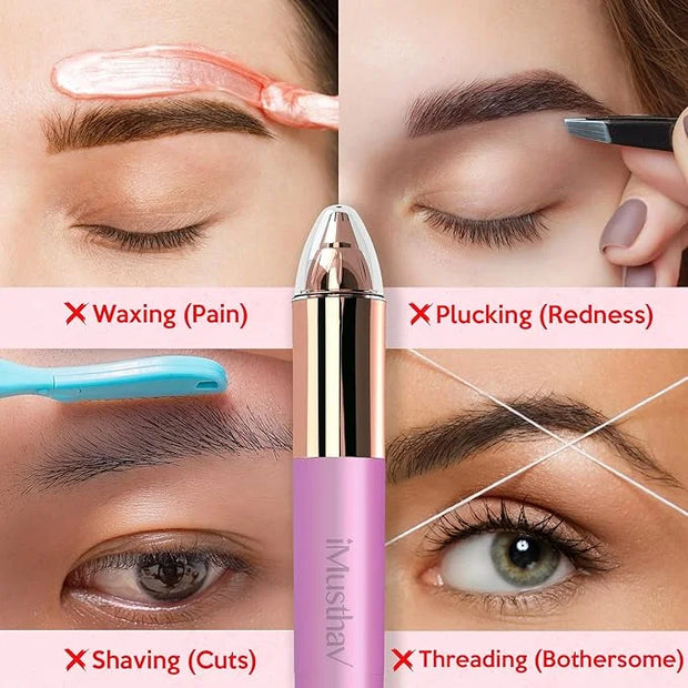 Mini Portable Painless Eyebrow Remover Trimmer for Women, Eyebrow Razor Epilator Pen,18K Gold-Plated Hypoallergenic Precis...