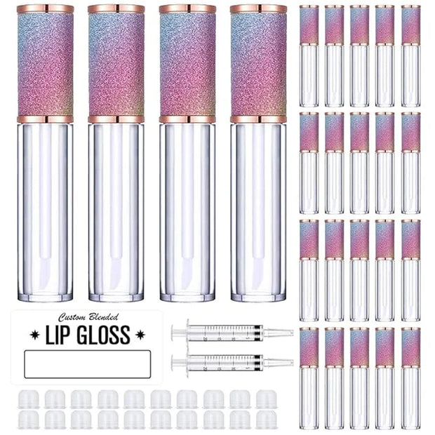 AMORIX 24 Pack Rainbow Lip Gloss Tubes with Wand 5ml Empty Lip Gloss Containers Lipgloss Bottles with Stoppers + 2pcs Syri...