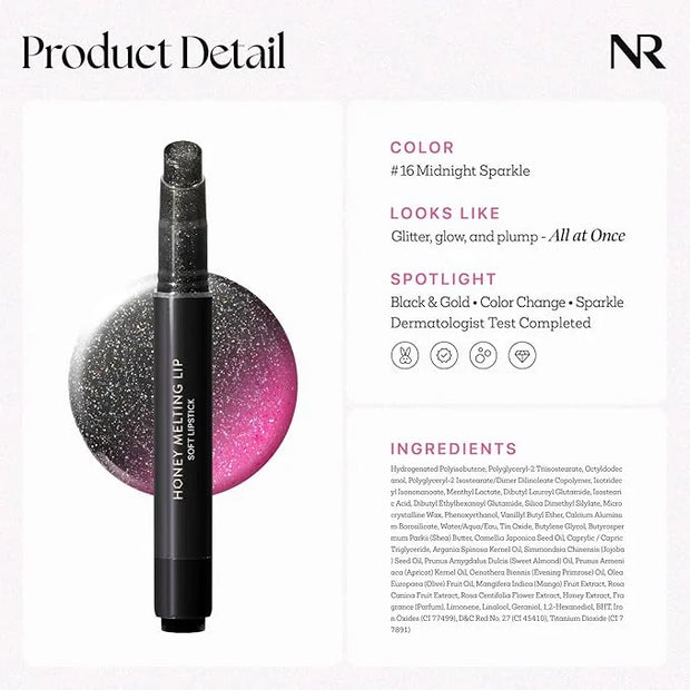 Nature Republic HONEY MELTING LIP GLITTER & PLUMPING (16 MIDNIGHT SPARKLE) SOFT LIP STICK Moisturizing Gloss, Volumizing f...