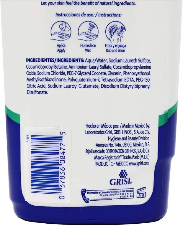 Grisi Neutral Shower Gel, Cleansing Shower Gel, Hypoallergenic, Sensitive Skin, Smother Skin, 2-Pack of 15.2 FL Oz, Bottle...