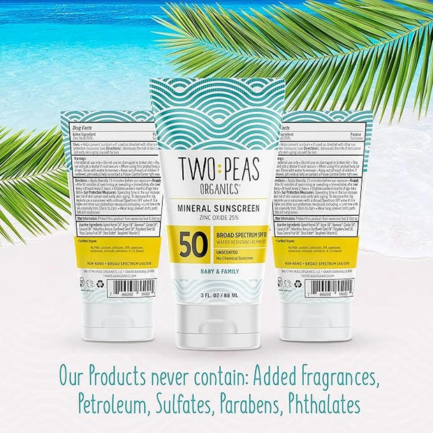 All Natural Organic SPF 50 Sunscreen Lotion - Coral Reef Safe - Baby, Kid & Family Friendly - Chemical Free Mineral Based ...