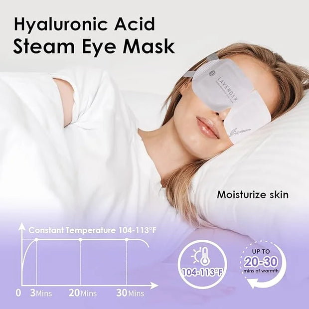 Disposable Hyaluronic Acid Eye Masks for Sleep & Relaxation, Heated Steam Eye Masks for Spa & Travel,Relieving Dry Eyes, D...