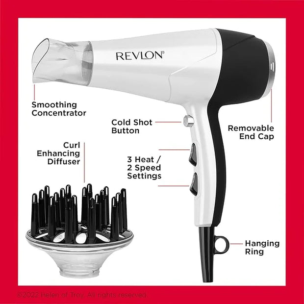 REVLON Volume Booster, Hair Dryer with Curl Enhancing Diffuser | Increase Volume, Decrease Frizz and Damage, Fast Drying, ...