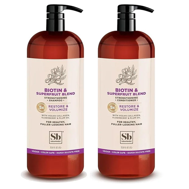 Soapbox Biotin & Superfruit Shampoo & Conditioner Set with Vegan Collagen, Aloe and Shea Butter, Harsh Sulfate Free, Parab...