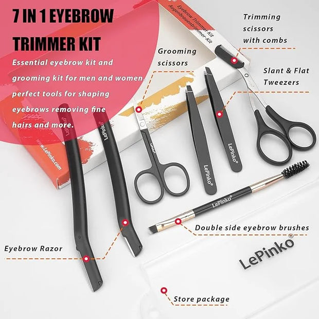 Eyebrow Trimmer Kit, 7 in 1 Eyebrow Scissors, Tweezer, Razor, Gromming Scissors Brush for Women Men, Gifts for Stocking St...