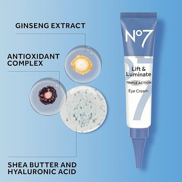 No7 Lift & Luminate Triple Action Eye Cream - Anti-Aging Under Eye Cream for Dark Circles, Puffiness & Wrinkles - Formulat...