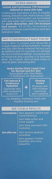 L’Oreal Paris Skincare Hydra Genius Daily Liquid Care Oil-Free Face Moisturizer for Normal to Dry Skin, Hyaluronic Acid Mo...