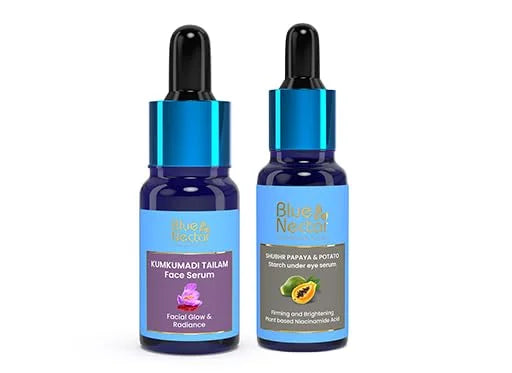 Blue Nectar Dark Circles Under Eye Serum with Plant Based Niacinamide from Potato (1Fl Oz) along with Kumkumadi Face Oil, ...