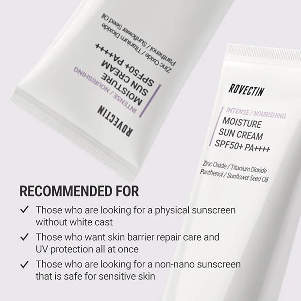 ROVECTIN Intense Moisture Sun Cream: Deep Moisturize, Mineral Sunscreen, UV Protector | Panthenol and Tocopherol for Dry, ...