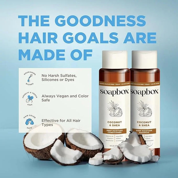 Soapbox Shampoo and Conditioner Set with Coconut Oil, Jojoba Oil, Aloe and Shea Butter to Moisturize and Nourish for All H...
