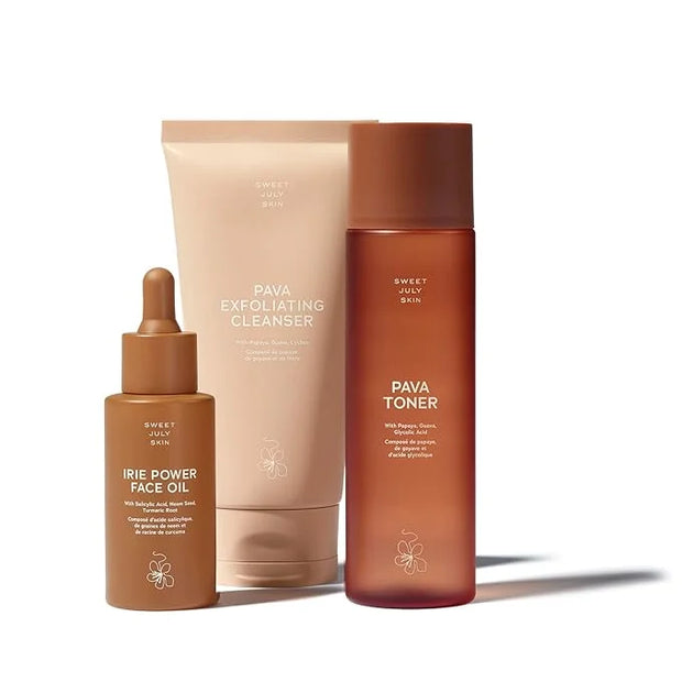 SWEET JULY SKIN The Essentials Set - 3 PC Full Size Cleanser, Toner, Facial Oil to Achieve Balanced, Glowing and Hydrated ...