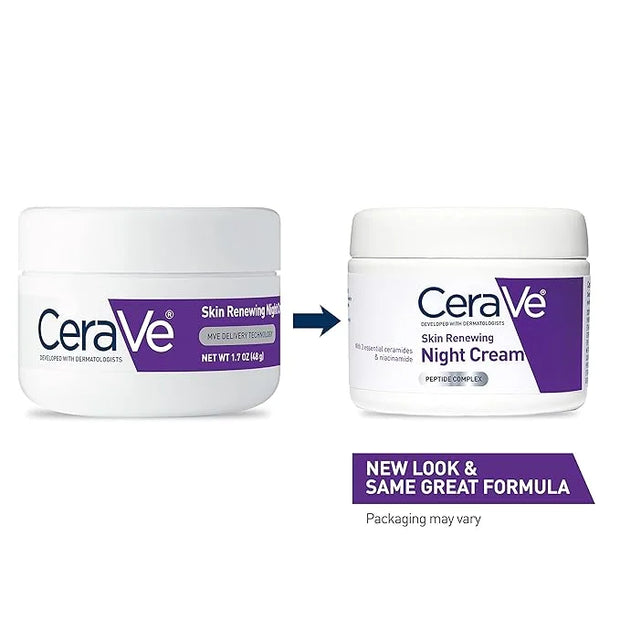 CeraVe Skin Renewing Night Cream, Niacinamide, Peptide Complex, and Hyaluronic Acid Moisturizer for Face, 1.7 Ounce, Packa...