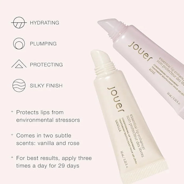 Jouer Essential Vegan Lip Enhancer - Plumping Gloss and Conditioner With Jojoba Seed Oil and Maxi Lip Formula for Fullness...