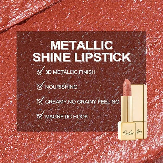 Oulac Coral Orange Lipstick for Women with Metallic 3D Shine Lightweight Hydrating Formula, High Impact Lip Color, Vegan B...