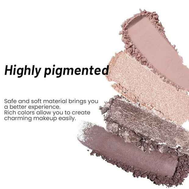4 Colors Eyeshadow Makeup Palette,Champagne Nude Pink Dark Brown Highly Pigmented Natural Neutral Eye Shadow Palette with ...