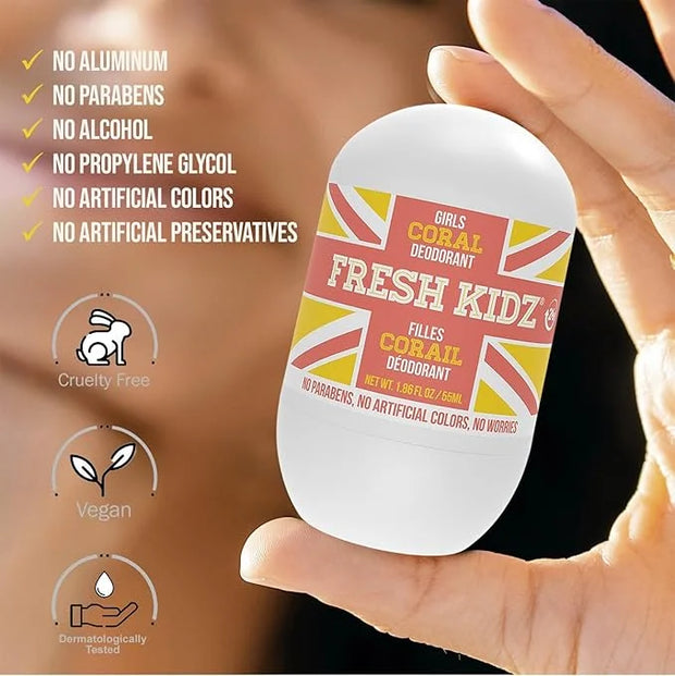 Fresh Kidz Body Wash 16.9 fl.oz. and 2 Roll-On Deodorants 1.86 fl.oz. for Kids and Teens - Girls Coral Set - Product Image