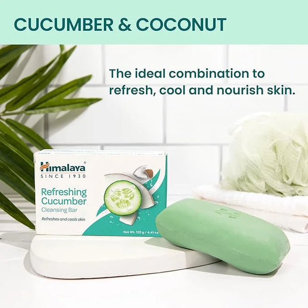 Himalaya Refreshing Cucumber Cleansing Bar, Face and Body Soap for Soft Skin, 4.41 oz, 12 Pack - Product Image