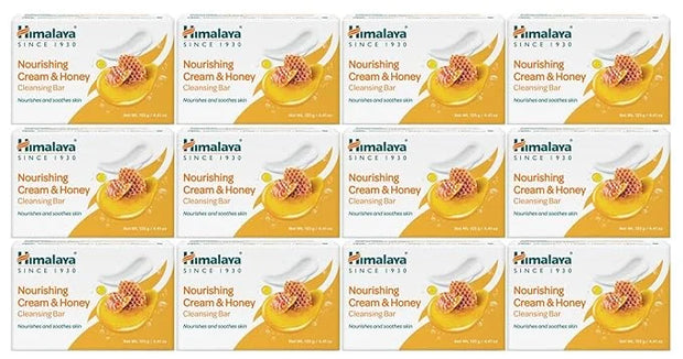 Himalaya Nourishing Cream & Honey Cleansing Bar, Face and Body Soap for Soft Skin, 4.41 oz, 12 Pack - Product Image