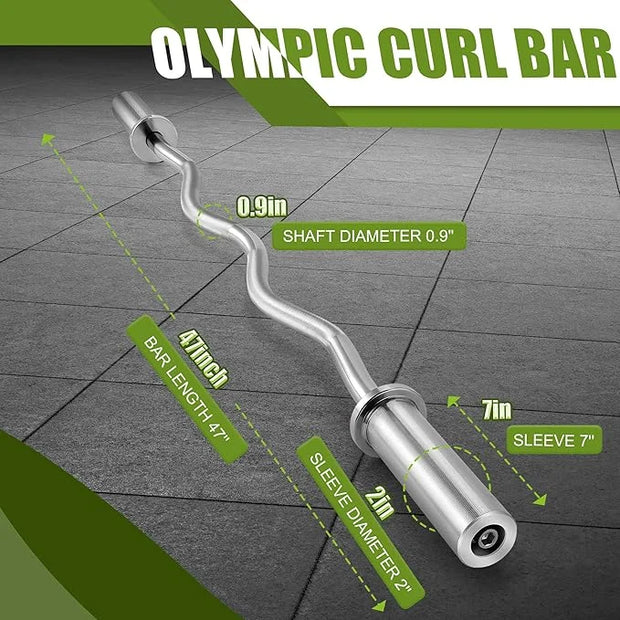 47" Olympic Barbell Curl Bar EZ Bar Strength 440-Pound Capacity - Product Image