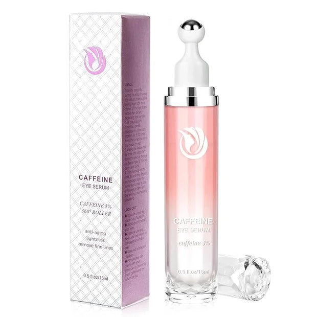 5% Caffeine Eye Serum, Cream with 360°Massage Ball for Puffiness, Fine Lines and Wrinkles, 0.5 fl.oz Under Eye Roller Crea...