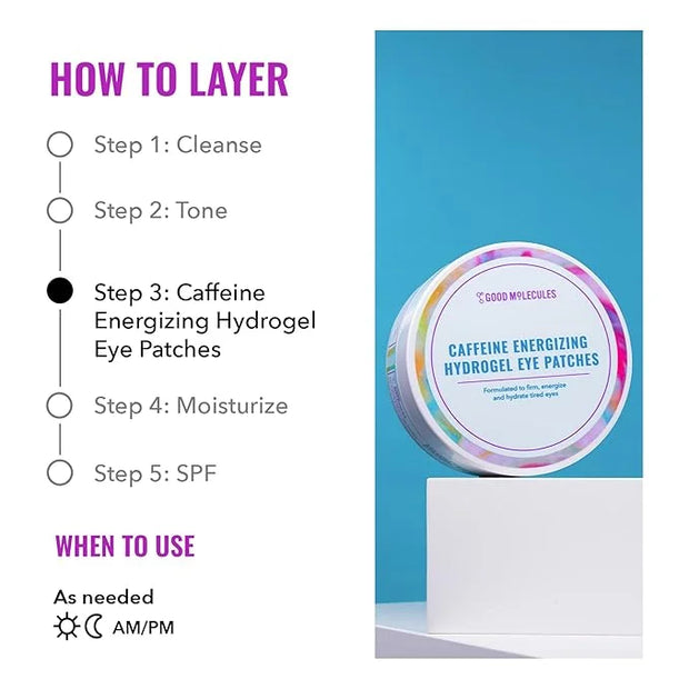 Good Molecules Caffeine Energizing Hydrogel Eye Patches - Eye Mask with Hyaluronic Acid Hydrate and Reduce Puffiness - Pac...