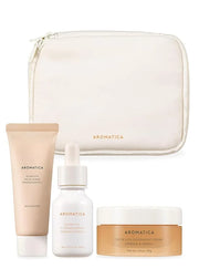 AROMATICA Glow Vita Trial Kit - Travel Size Skin Care Set [Vitamin C Serum 0.5 fl.oz, Facial Scrub 0.5 fl.oz, Goodnight Cr...