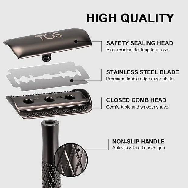 Single Blade Safety Razor for Men with Silicone Cover & 10 Blades Double Edge Safety Razor for Travel Metal Eco-Friendly R...