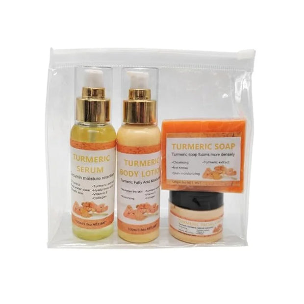 4 Packs Turmeric Serum,Turmeric Soap,Turmeric Body Lotion,Turmeric Facial Cream with Vitamin C, Vitamin E, Collagen,Hyalur...