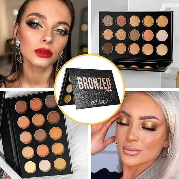 Nude Gold Eyeshadow Palette Natural Naked Smokey Warm Neutral 15 Shades, DE'LANCI Ultra-Blendable High Pigmented Matte Shi...