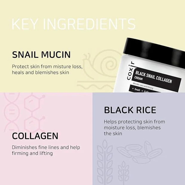 coxir BLACK SNAIL GIFT SET | Birthday Gifts | Foam Cleanser+Serum+Cream | Black Rice, Snail Mucin, Collagen, Peptide | Fir...
