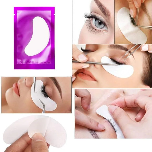 3x100 Packs Combination Set-Eye Pads for Lash Extensions & Eyelash Mascara Brushes Wands & Glue Rings Holder Eyelash Exten...