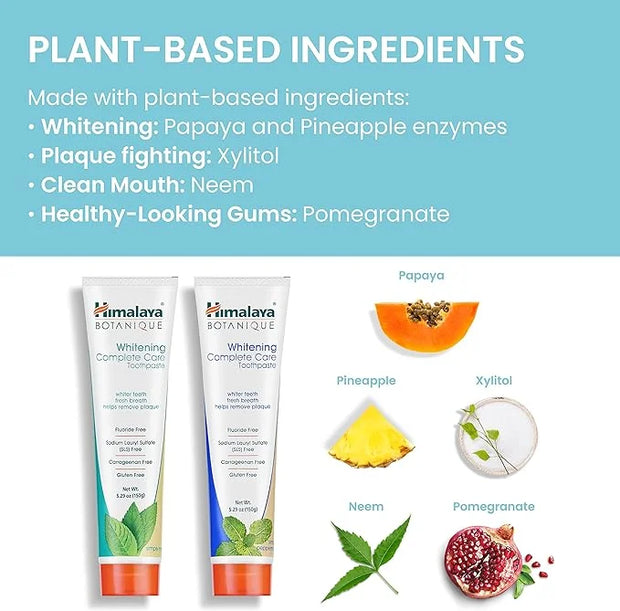 Himalaya Botanique Complete Care Whitening Toothpaste Variety Pack, Simply Mint and Simply Peppermint Flavors, Fluoride Fr...