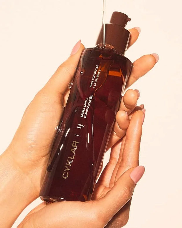 Vitamin C Body Oil for Women and Men. Moisturizing Sacred Santal Scented Body Serum for Glowing Skin. Nourishing, Hydratin...