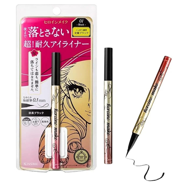 Heroine Make by KissMe Prime Liquid Waterproof Eyeliner for Woman and Sensitive Eyes, Long-lasting & Ultra Thin Tip for Pr...