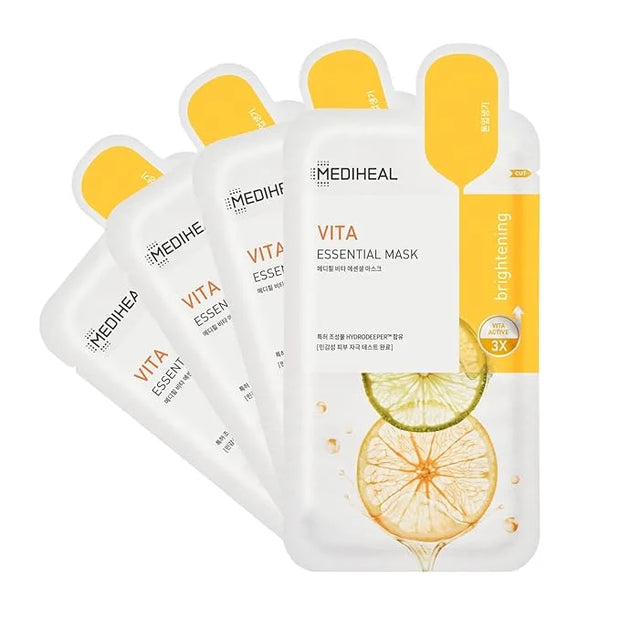 Mediheal Best Korean Sheet Mask - Vita Essential Face Mask 4 Sheets Vitamin Mask For All skin types Smoothing Tightening T...