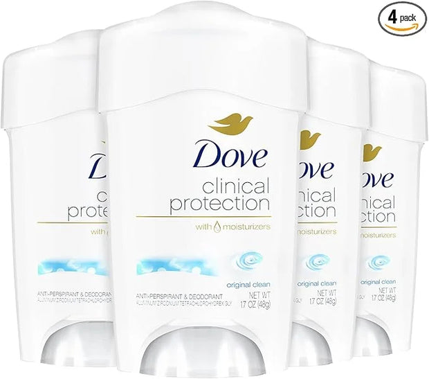 Dove Deodorant for Women, Clinical Protection Antiperspirant, Original Clean 4-Pack – Prescription Strength Wetness Protec...