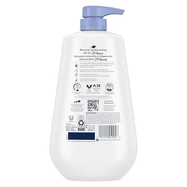Dove Body Wash with Pump 3 Count Anti-Stress Blue Chamomile & Oat Milk, for 24hr Lotion-Soft Skin Moisturizing Skin Cleans...