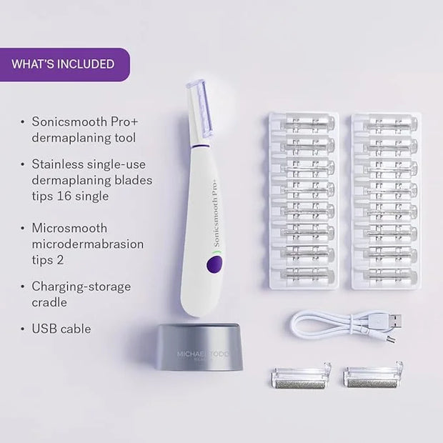Michael Todd Beauty Sonicsmooth Pro+ Dermaplane Razor for Women Face + Eyebrow trimmer Dermaplaning System w/LED Light Pea...