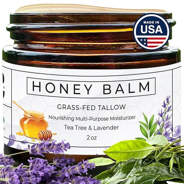 Tallow and Honey Balm, Organic Body Butter, Grass-Fed Beef Tallow for Skin, Soothing All-Natural Moisturizer for Body and ...