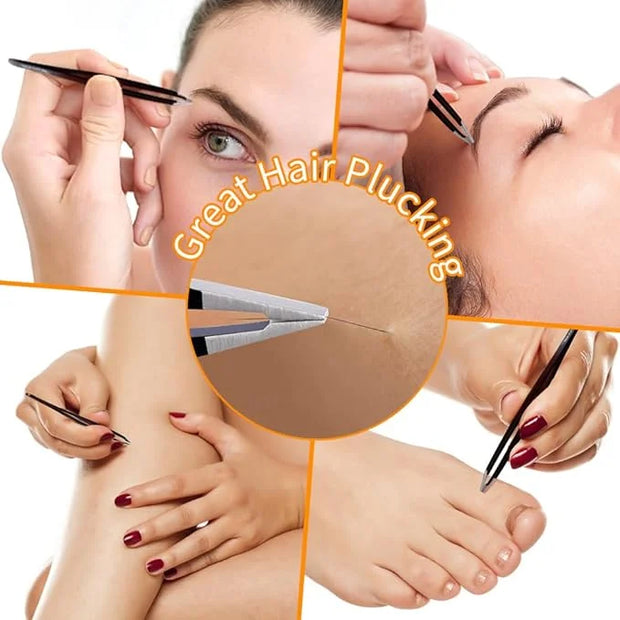 TsMADDTs Professional Stainless Steel Tweezers for Women and Men, 7 Pack Precision Tweezers for Eyebrows with Curved Sciss...