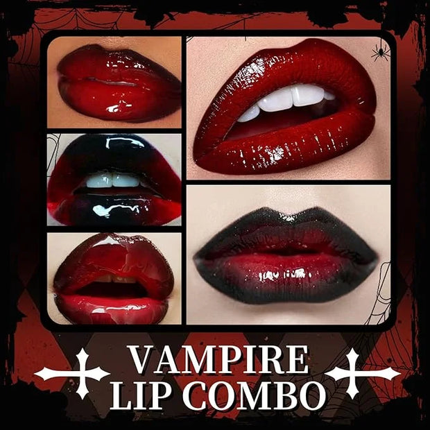 Vinyl Red Velvet Ink Liquid Lipstick with Black Lip Liner Gothic Lip Combo Halloween Makeup, Long Wear Waterproof Lip Glos...
