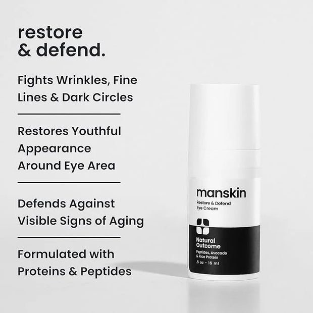 Man Skin Eye Cream for Men - Restore & Defend Anti Aging Eye Cream with Peptides, Avocado Oil and Rice Proteins - Product ...
