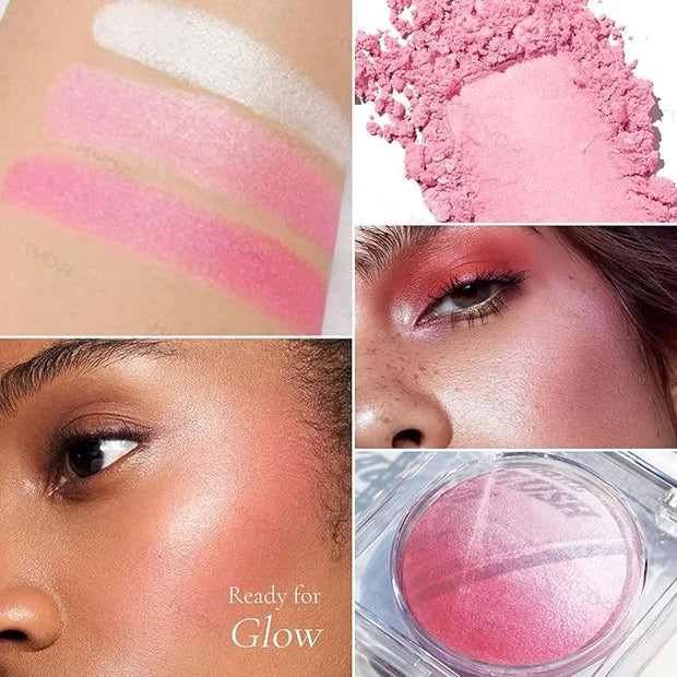 KYDA Pink Baked Blush, Pink Glow Powder for Blush and Highlighter, High Glossy Finish, Lightweight Blendable Shimmer Blush...